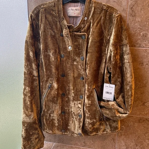 Free People Dusk To Dawn Military Jacket Velvet Moto Sz XL NWT We The Free Gold - Picture 7 of 15